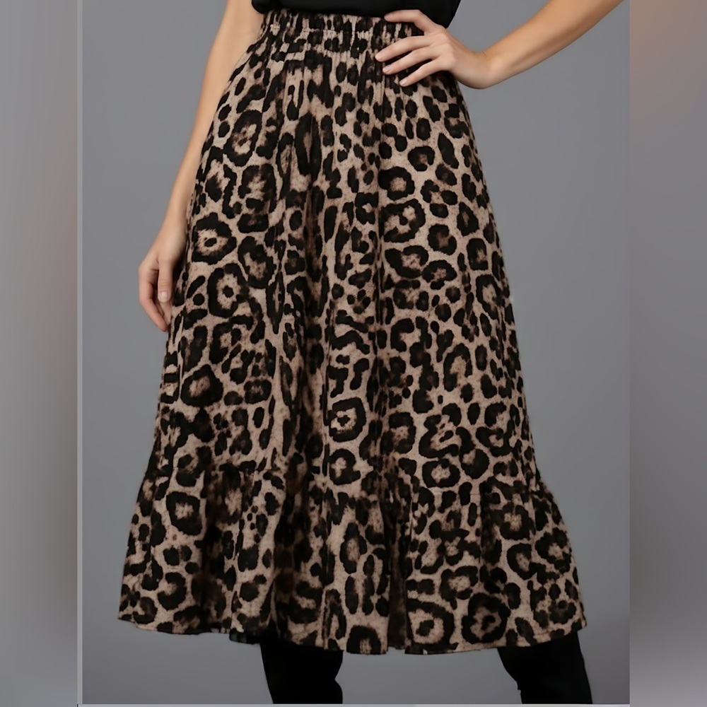 Leopard Print Ruffle Hem Skirt - Picture 2 of 9